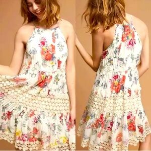 Anthropologie -Ranna Gill Floral Sundress size XSP cream and flower cottage girl